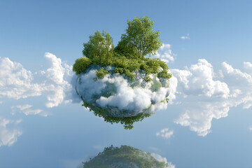 Vibrant habitable planet with lush greenery and reflective oceans under blue skies Generative AI