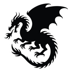 Fire-breathing dragon profile Vector, Silhouette, Illustration