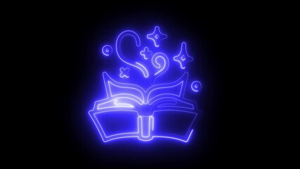 Glowing neon line Ancient magic book with alchemy recipes and mystic spells and enchantments icon isolated on black background. 4k, alchemy, ancient, animation, antique, black, book, 