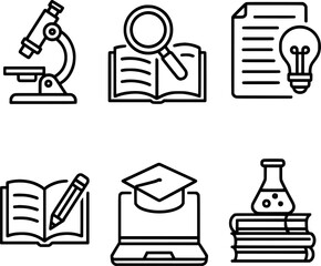 academic research and study tools vector icons