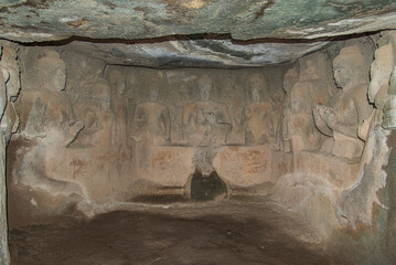 Pandavleni or The Trirashmi Caves or Nashik Caves, a group of twenty-four Hinayana Buddhist caves, a holy Buddhist and Jain site, The cave has images of Buddhas, Bodhisattvas sculptures, Nashik, India