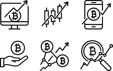 cryptocurrency trading and market analysis vector icons