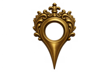 Ornate gold map pin with a filigree design, creating a vintage pointer icon for navigation and location concepts