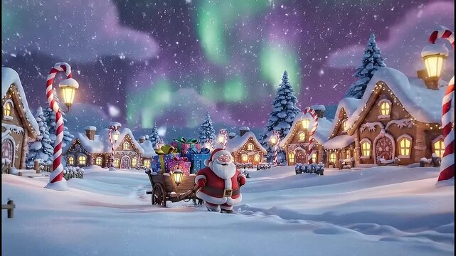 Santa pulling his chariot with gifts, Christmas 2025 theme video for background and wishes