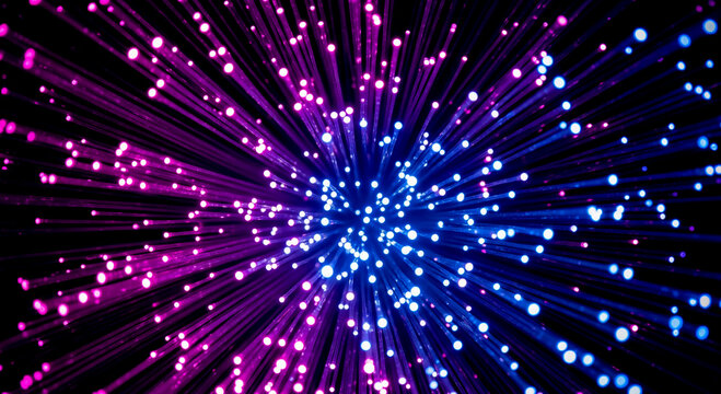 Abstract background showing explosion of pink and blue fiber optics, beautiful technology concept representing big data and fast information transfer