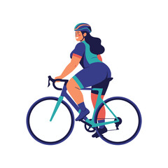 Curvy Woman Road Biker Riding Teal Blue Bicycle Illustration