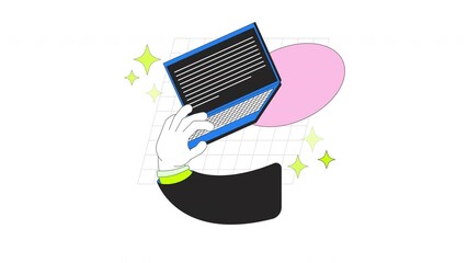 Working online 2D onboarding ui animation. Remote employee. User interaction. Telework technology. Hand typing laptop with sparkles animated cartoon flat concept, app intro 4K video isolated on white