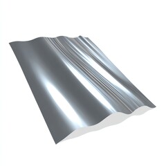 Shiny, wavy metallic sheet on a white isolated background.