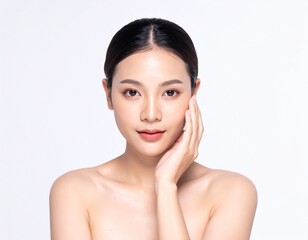 Asian woman with a beautiful face and perfect clean fresh skin cute female model with