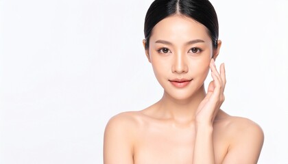 Asian woman with a beautiful face and perfect clean fresh skin cute female model with