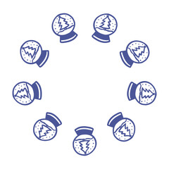 Whimsical snowglobe wreath in flat line style, great for holiday labels, winter invitations, stickers, crafts and Christmas design projects.