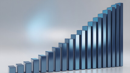 A 3d rendering of a bar graph showing growth and success, isolated on white background