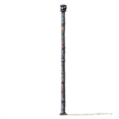 Rustic wooden post with weathered texture, white isolated background