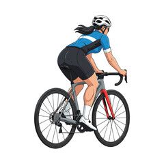 Muscular Woman Riding Road Bike Blue Kit Illustration