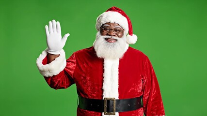 Happy Black Santa Claus Waving Hand on Green Screen Background. - Powered by Adobe