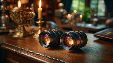 Capture your vision with these professional camera lenses, artfully arranged amidst antique decor and warm candlelight for timeless creative inspiration.