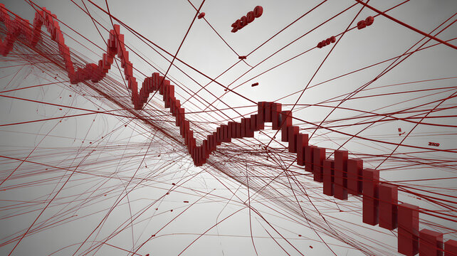 A red arrow pointing down with lines in the background indicating a financial crisis or economic recession