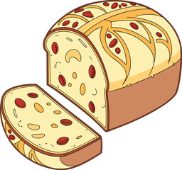 Loaf of cranberry bread with a slice isolated on