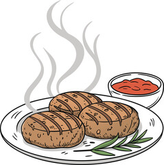 Grilled veggie burger patties with tomato sauce isolated on