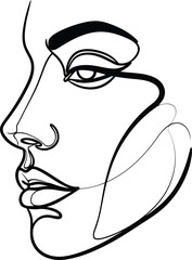 Minimalist continuous line art drawing of a female profile face