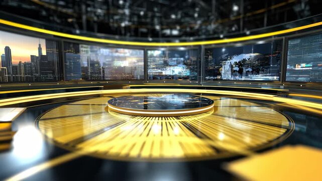 Engaging and modern news broadcast studio design featuring sleek visuals and advanced technology for delivering headlines and current events seamlessly to viewers