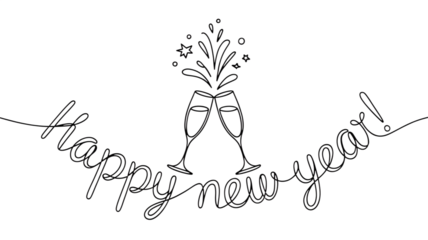 Minimalistic Champagne Pop Graphic,  Minimalistic Champagne Pop Graphic,  Abstract Single Line Toasting, Elegant New Year Line Art Celebration with Champagne Toast and Festive Typography