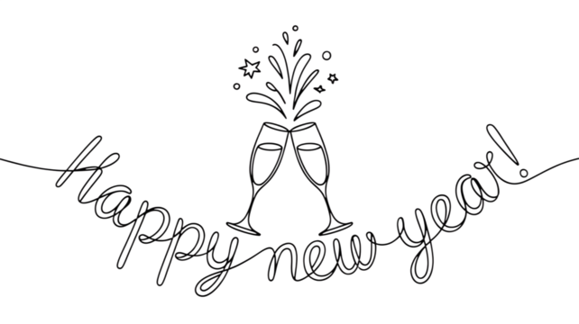 Minimalistic Champagne Pop Graphic,  Minimalistic Champagne Pop Graphic,  Abstract Single Line Toasting, Elegant New Year Line Art Celebration with Champagne Toast and Festive Typography
