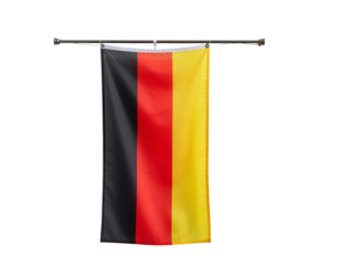 German flag hanging on a rod isolated on transparent background, symbol of germany and patriotism