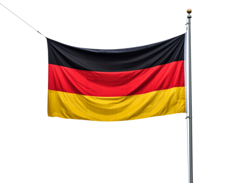 Flag of germany waving in the wind isolated on transparent background, a symbol of german identity