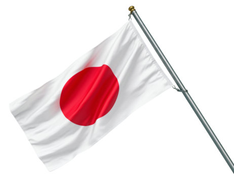 Japanese flag waving isolated on transparent background, a symbol of japan and its culture