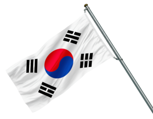 Waving south korean flag isolated on transparent background, a symbol of national identity and pride