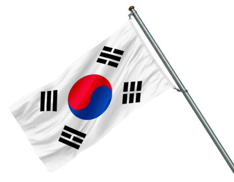 Waving south korean flag isolated on transparent background, a symbol of national identity and pride