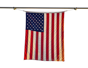 American flag hanging isolated on transparent background, a symbol of freedom and patriotism