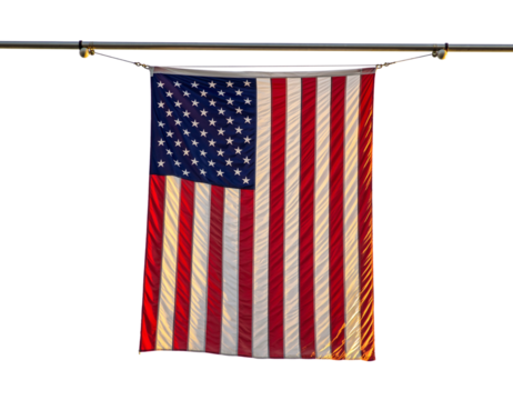 American flag hanging isolated on transparent background, a symbol of freedom and patriotism