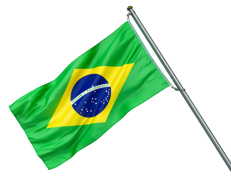 Waving flag of brazil isolated on transparent background, a symbol of patriotism and national pride