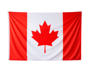 Closeup of the national flag of canada, featuring a red maple leaf, isolated on transparent background