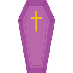 Obraz premium Purple Coffin with Yellow Cross Symbol and Transparent Background