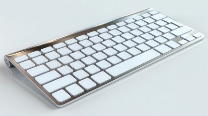 Sleek modern wireless keyboard with clean white keys and brushed aluminum finish sits on a bright minimalist surface, perfect for tech and design projects.