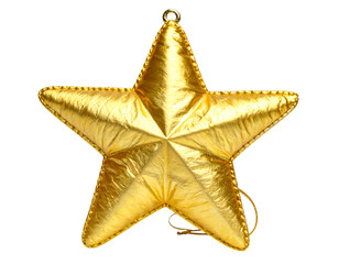 Golden star christmas ornament isolated on transparent background, festive holiday decoration object