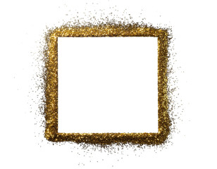 Square frame made of golden glitter isolated on transparent background, perfect for adding text and design
