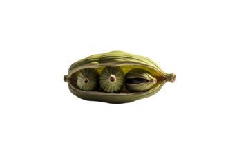Green cardamom pod with seeds isolated on transparent background
