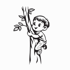 Adventure Boy Climbing Tree Vector Design on white background