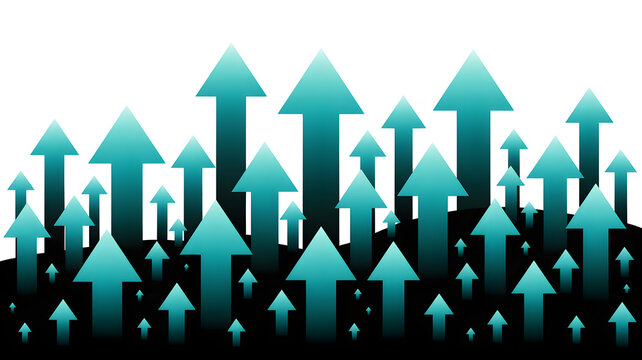 A group of upward pointing arrows on a white background, symbolizing growth and success isolated on white background