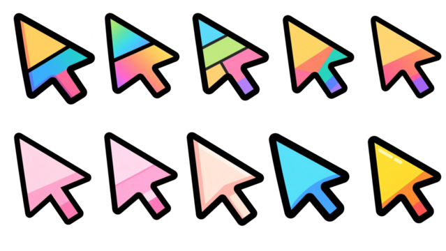 Colorful Gradient Arrow Cursor PNG Icons — Transparent Background Mouse Pointer Set