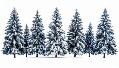 Obraz premium Pine trees in winter isolated on white background with clipping path; nature object