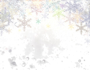 Colorful snowflakes falling on a transparent background create a festive winter wonderland scene