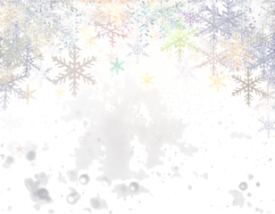 Colorful snowflakes falling on a transparent background create a festive winter wonderland scene