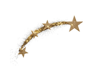 Golden glitter stars trail isolated on transparent background, festive decoration, christmas, new year