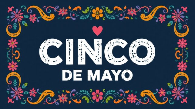 Cinco de mayo celebration with festive floral border and heart