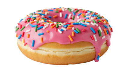 Pink Frosted Donut With Colorful Sprinkles Isolated